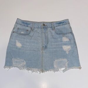 Forever 21 Light Blue Distressed Mini Skirt
